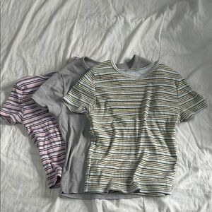 Urban Outfitters BDG Ribbed Cropped Fitted Short Sleeve 3 T-Shirt Set